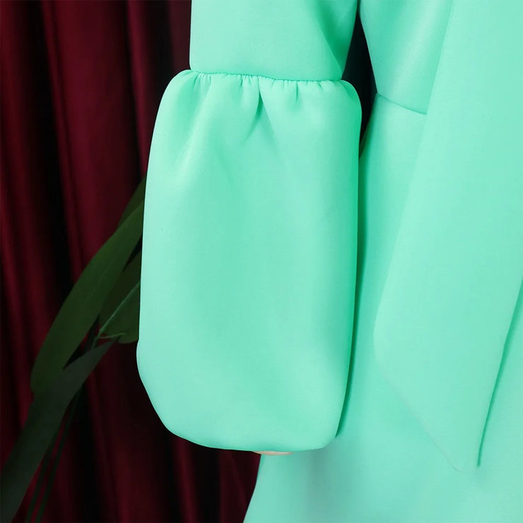 Elegant Dresses for Women Bow Collar Full Sleeve High Waisted Pleated Mid Calf Luxury Birthday Party Dinner Vestidos Mujer Dress