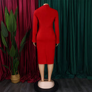 Dresses for Women 2024 New Skew Collar Full Sleeve Solid Sheath Package Hips Mid Calf Professional African Business Work Dress