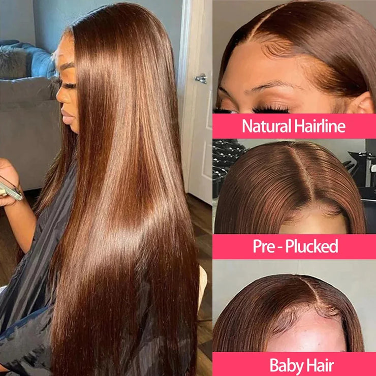 13x4 Chocolate Brown Lace Front Human Hair Wigs For Women 13x6 HD Transparent Straight Lace Frontal Wigs Colored Human Hair Wigs