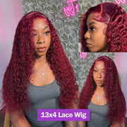 40 Inch Curly Burgundy 13x6 Hd Lace Front Human Hair Wig Red Wigs For Women Transparent Lace 5x5 13x4 Deep Wave Frontal Wig 99j