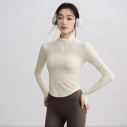 Gym Coat Shirts Stand-up Collar Half Zipper Slim Sports Top T-shirt Thin Activewear Yoga Breathable Long-sleeved Fitness Clothes