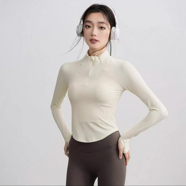 Gym Coat Shirts Stand-up Collar Half Zipper Slim Sports Top T-shirt Thin Activewear Yoga Breathable Long-sleeved Fitness Clothes