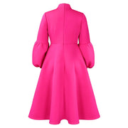 Elegant Dresses for Women Bow Collar Full Sleeve High Waisted Pleated Mid Calf Luxury Birthday Party Dinner Vestidos Mujer Dress