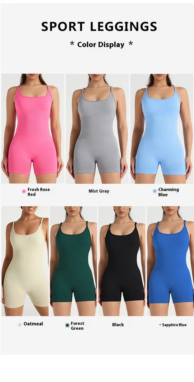 Gym Jumpsuits for Women Sport Overalls Sleeveless Fitness Yoga Suit Elastic Workout Short Bodysuit Push-up Athletic Wear