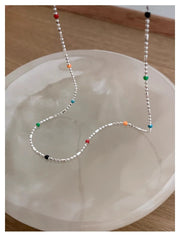 925 Silver Sterling Silver Necklace With Simple Geometric Multicolour Beads Choker Shiny Delicate Collarbone Chain For Women's