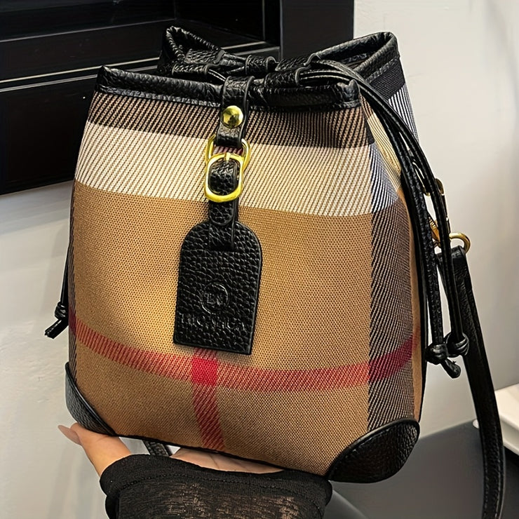Perfect Lily Women's Retro Plaid Mini Handbag - Adjustable Crossbody/Shoulder Bag, Synthetic Leather, Beige/Tan/Black, Golden-Tone Hardware, Versatile Purse for Work, Travel & Everyday Use, Crossbody Bags For Women, Hand Bags