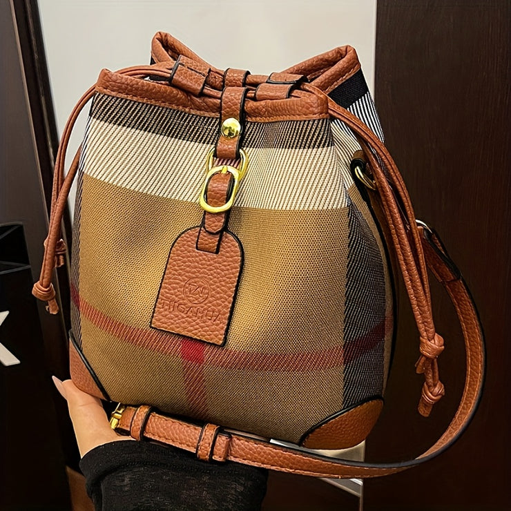 Perfect Lily Women's Retro Plaid Mini Handbag - Adjustable Crossbody/Shoulder Bag, Synthetic Leather, Beige/Tan/Black, Golden-Tone Hardware, Versatile Purse for Work, Travel & Everyday Use, Crossbody Bags For Women, Hand Bags
