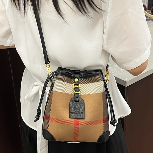 Perfect Lily Women's Retro Plaid Mini Handbag - Adjustable Crossbody/Shoulder Bag, Synthetic Leather, Beige/Tan/Black, Golden-Tone Hardware, Versatile Purse for Work, Travel & Everyday Use, Crossbody Bags For Women, Hand Bags