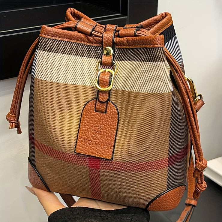 Perfect Lily Women's Retro Plaid Mini Handbag - Adjustable Crossbody/Shoulder Bag, Synthetic Leather, Beige/Tan/Black, Golden-Tone Hardware, Versatile Purse for Work, Travel & Everyday Use, Crossbody Bags For Women, Hand Bags