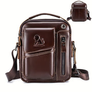 Men's & Women's Genuine Leather Crossbody Handbag - Adjustable Shoulder Strap, Multi-Compartment Vertical Messenger Bag with Lion Emblem-like Design, Top Handle & Buckle Closure, Deep Brown - Ideal Gift for Valentine's Day, F