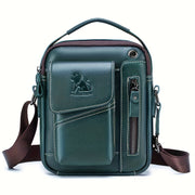 Men's & Women's Genuine Leather Crossbody Handbag - Adjustable Shoulder Strap, Multi-Compartment Vertical Messenger Bag with Lion Emblem-like Design, Top Handle & Buckle Closure, Deep Brown - Ideal Gift for Valentine's Day, F