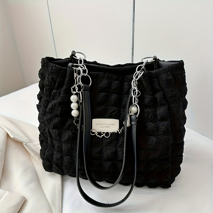 Women's Large Capacity Cloud-Shaped Tote Bag - Soft Nylon-Like Non-Woven Pastel Pink/White/ Blue/Navy, Plush Cloud Texture & Keychain Strap, Zipper Closure Handbag for Commuting,, Travel - Durable & Stylish Shoulder Purse, Ba